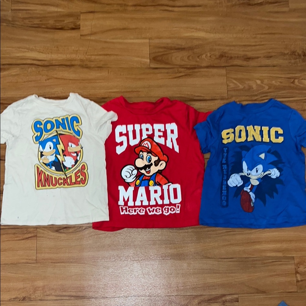 Sonic & Mario Kids T-Shirt Set - Red, Cream, Blue
